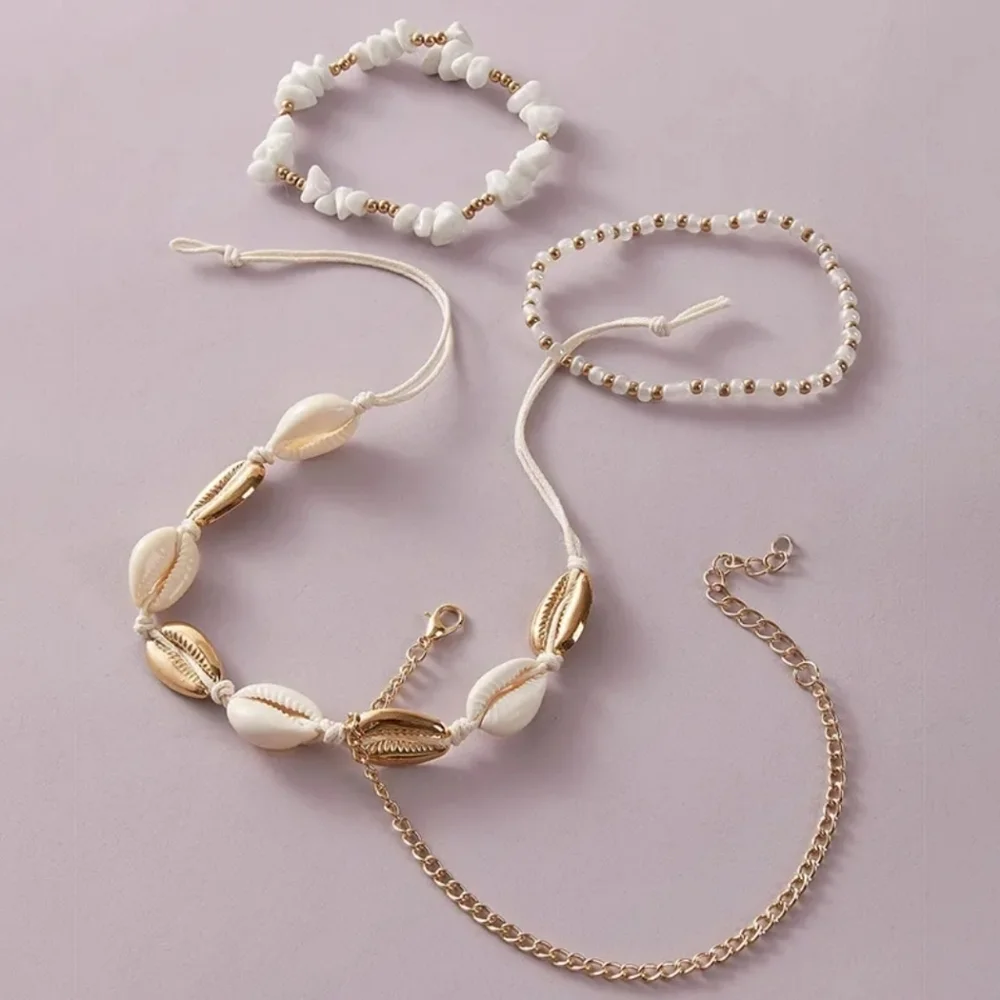 Summer Anklet Set Shell Pukka Gold Beaded - Picture 4 of 4